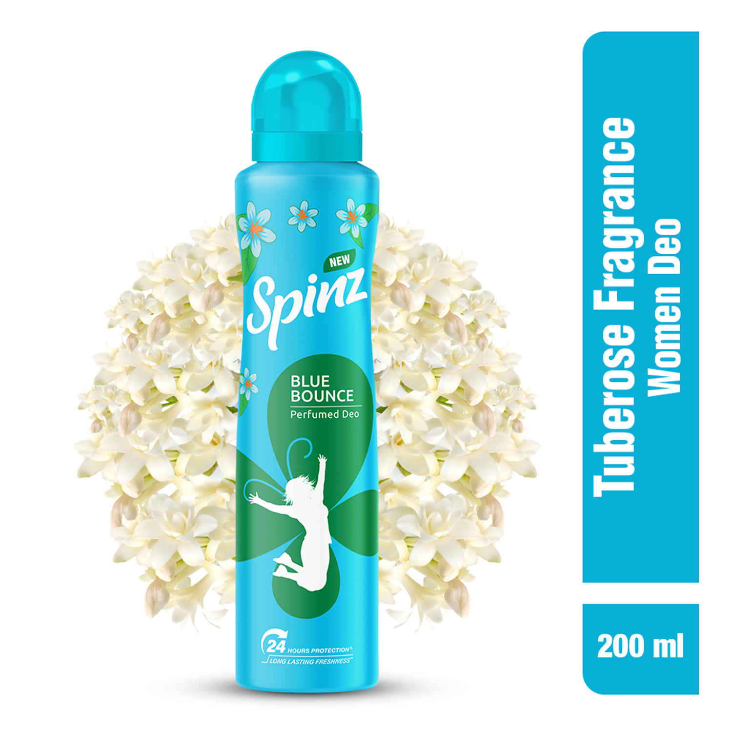 Buy New Spinz Blue Bounce Perfumed Deo for Women, with Fresh Tuberose Fragrance for Long Lasting Freshness and 24 Hours Protection, 200ml - Purplle