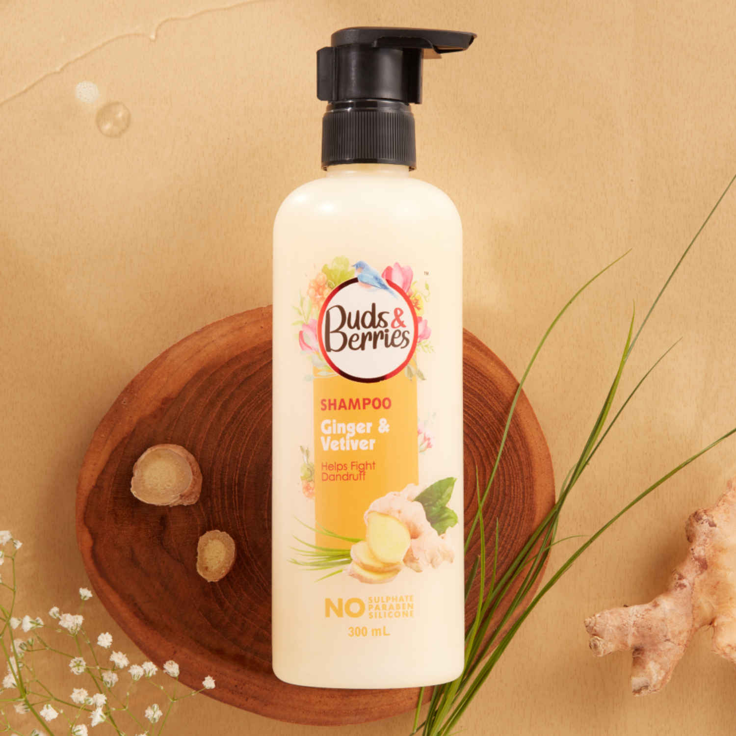 Buy Buds & Berries Ginger & Vetiver Anti Dandruff Shampoo, No Sulphate, No Paraben - 300 ml - Purplle