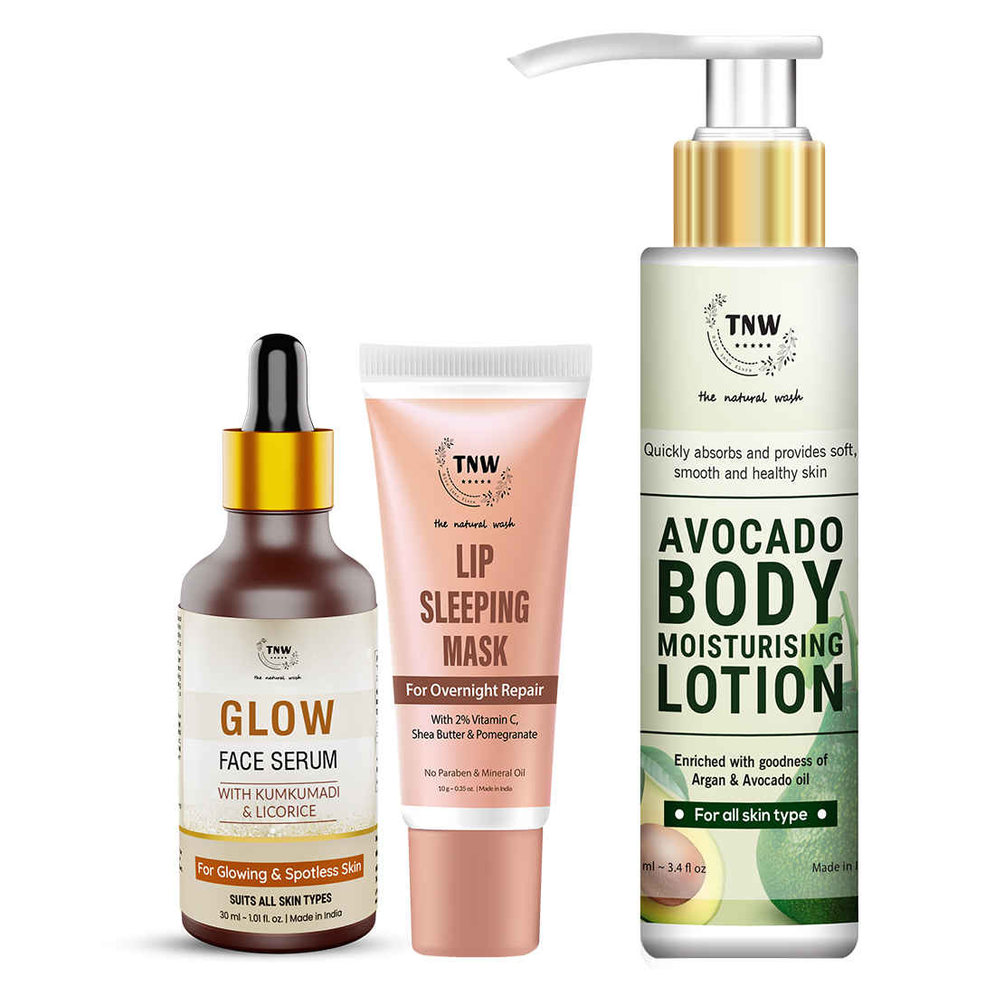 Buy Combo of 3- Glow Face Serum 30ml & Body Lotion Avocado 100ml & Lip Sleeping Mask 10G - Purplle