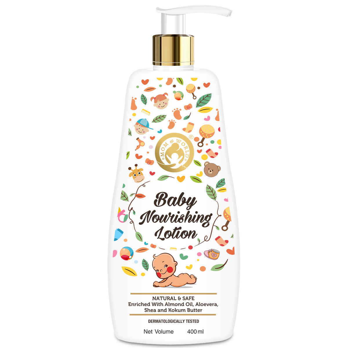 Buy Mom & World Baby Nourishing Lotion, Dermatologically Tested for Baby, Natural & Safe, Enriched With Almond Oil, Aloevera, Shea And Kokum Butter, 400 ml - Purplle