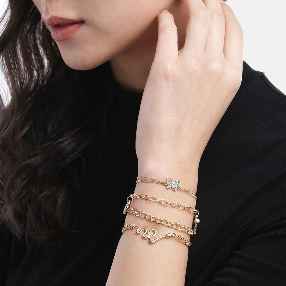 Buy Jewels Galaxy Set of 4 Gold-Plated Link Bracelets cum Anklets - Purplle