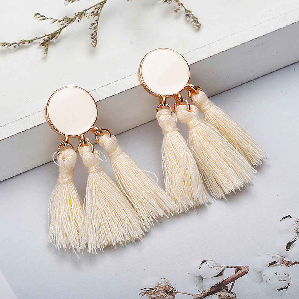 Buy Jewels Galaxy Beige Off-White Tasselled Contemporary Drop Earrings - Purplle