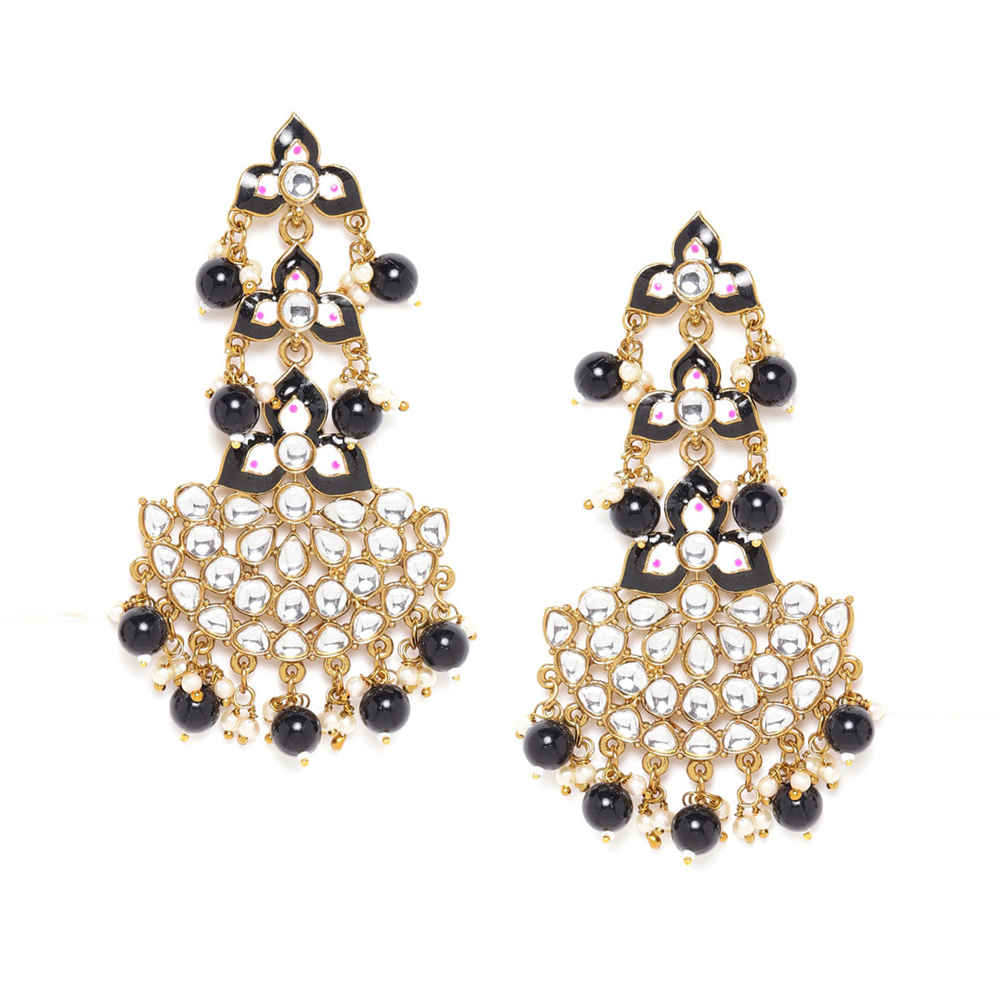 Buy Jewels Galaxy Black Gold-Plated Stone-Studded Beaded Crescent Shaped Chandbalis - Purplle