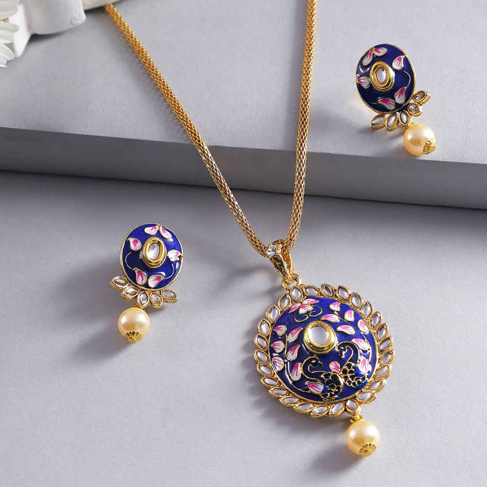 Buy Jewels Galaxy Navy White Gold-Plated Stone-Studded Enamelled Jewellery Set - Purplle