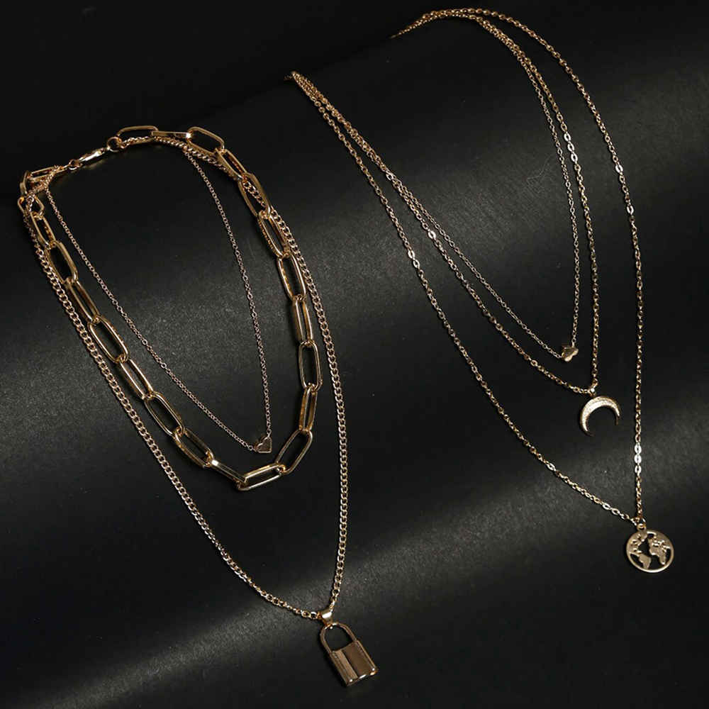 Buy Jewels Galaxy Gold Plated Layered Necklace Combo - Purplle