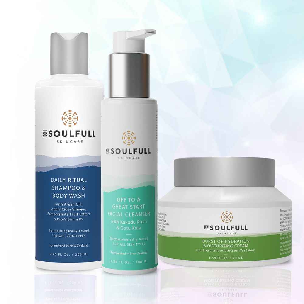 Buy Be Soulfull Must Haves I Shampoo & Body Wash, Facial Cleanser, Moisturizer I Vegan & Cruelty Free I No Parabens, Sulphates & Silicones I All Skin & Hair Type I For Men & Women - 3 Products - Combo of 3 - Purplle
