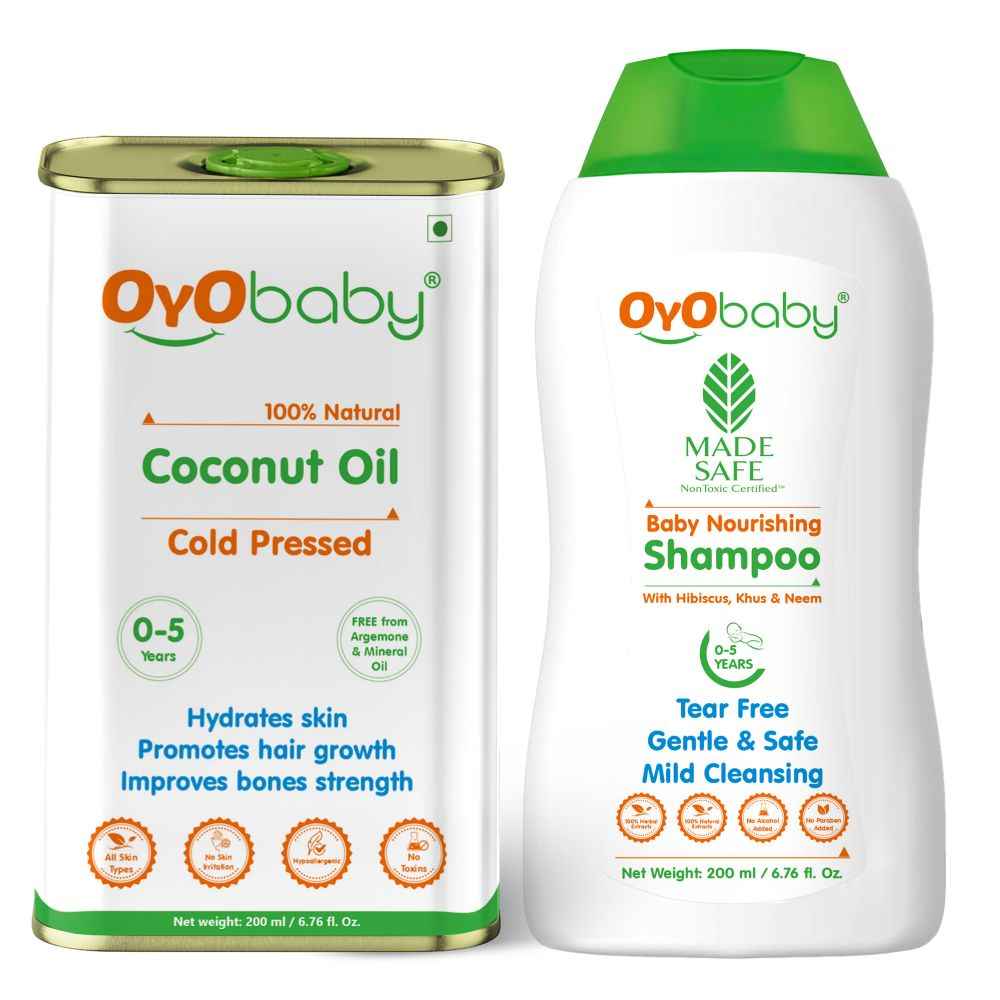 Buy OYO BABY® New Born Combo Baby No Tears Baby Shampoo for Newborn Babies and Extra Virgin Coconut oil for baby massage skin and Hair (200 ml Each) - Purplle