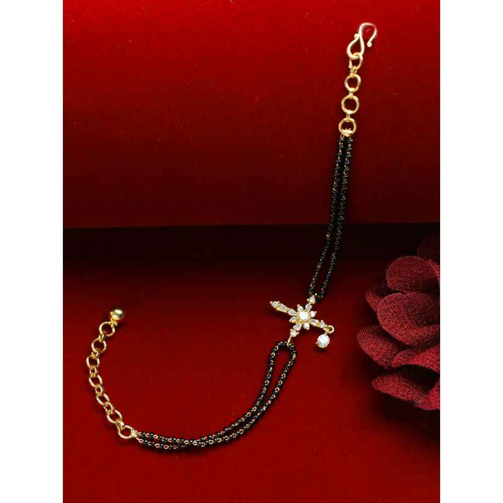 Buy Jazz And Sizzle Women Gold-Plated & Black Stone Beaded American Diamond Hand Mangalsutra - Purplle