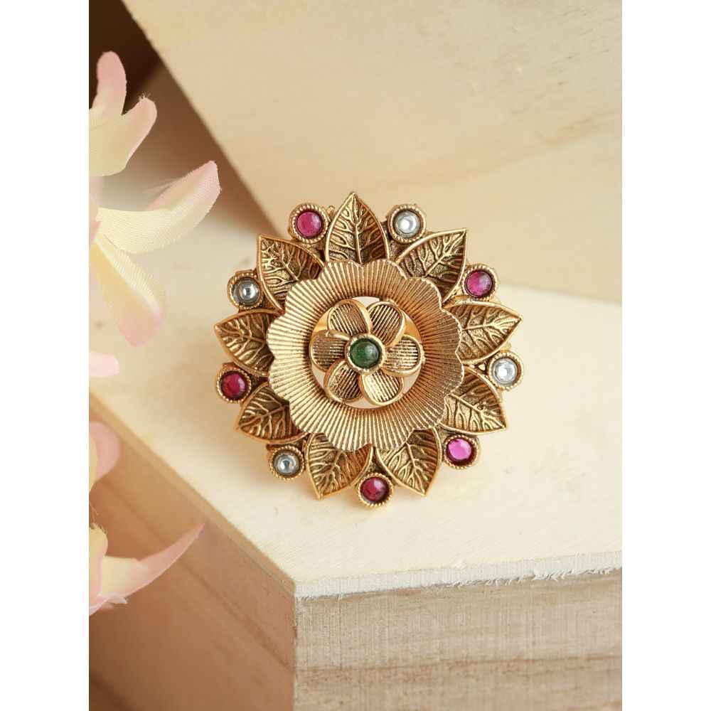 Buy Jazz And Sizzle Gold-Plated Pink & White Stone Studded Antique Finger Ring - Purplle