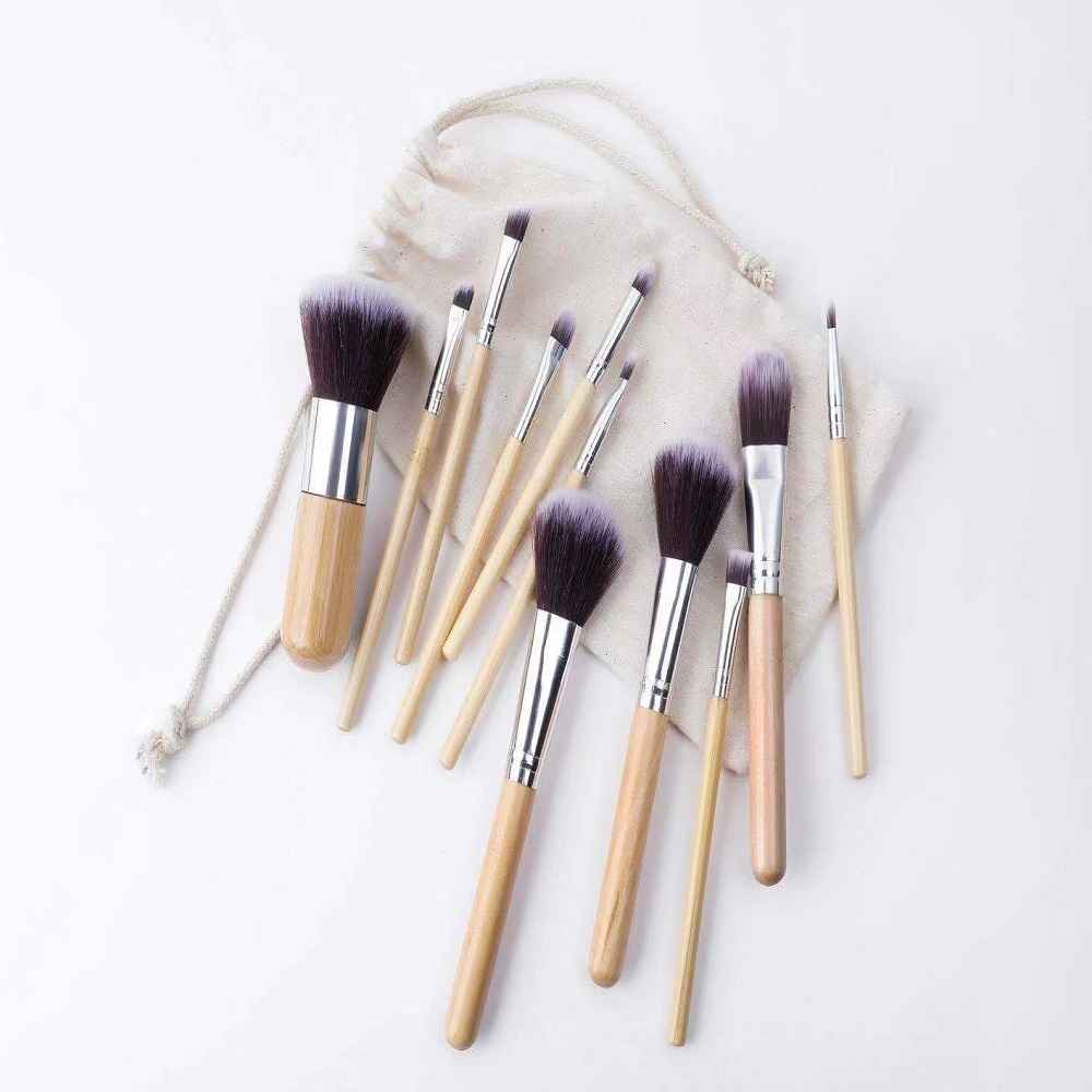 Buy Bronson Professional Super Soft bristles HD finish Bamboo 11 pc makeup brush set with pouch - Purplle