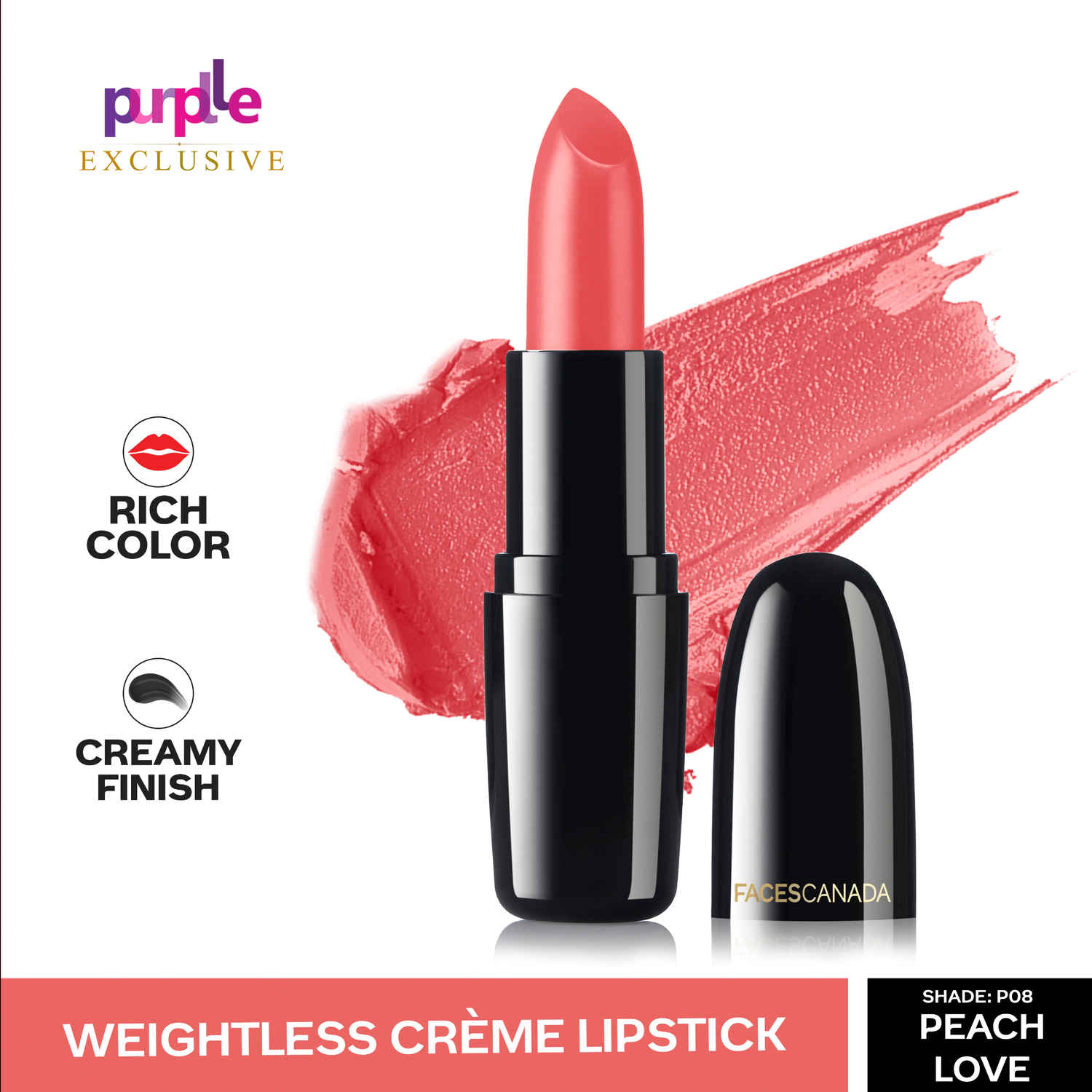 Buy Faces Canada Weightless Creme Finish Lipstick Peach Love P08 (4 gm) - Exclusively on Purplle - Purplle
