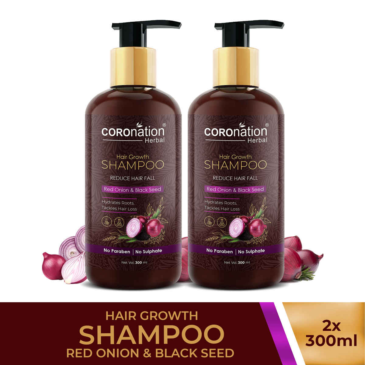 Buy COROnation Herbal Red Onion and Black Seed Hair Growth Shampoo - 300 ml X 2 ( Pack of 2 ) - Purplle