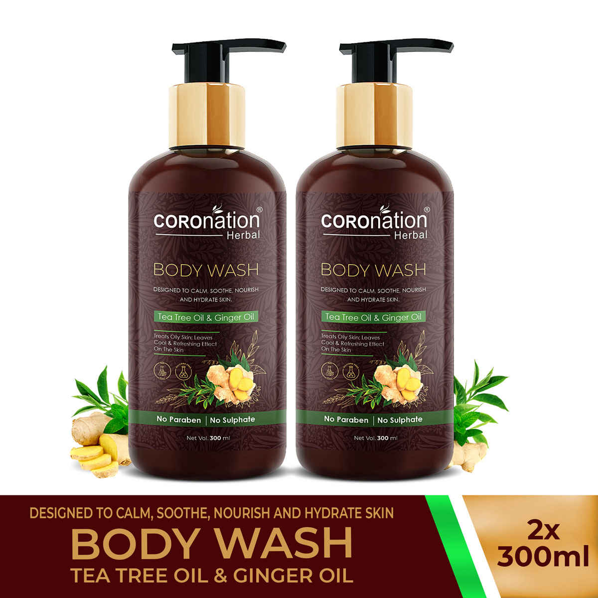 Buy COROnation Herbal Tea Tree Oil and Ginger Oil Body Wash - 300 ml X 2 ( Pack of 2 ) - Purplle