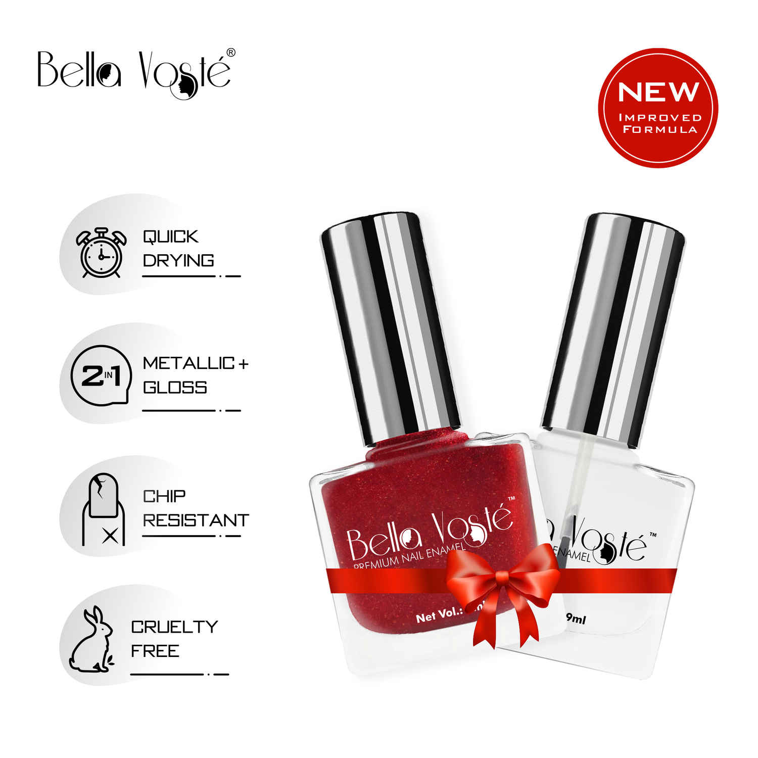 Buy Bella Voste Metallic Nail Paints Made In Heaven (9 ml) + Top Coat (9 ml) l Quick Drying l Chip Proof Formula l Long Lasting l Cruelty Free - Purplle
