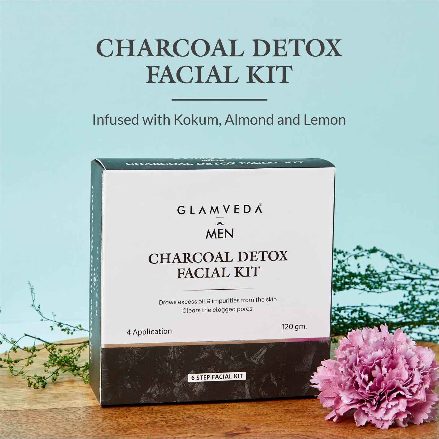 Buy Glamveda Men Charcoal Facial kit | 6 Steps Facial| 120 gm - Purplle