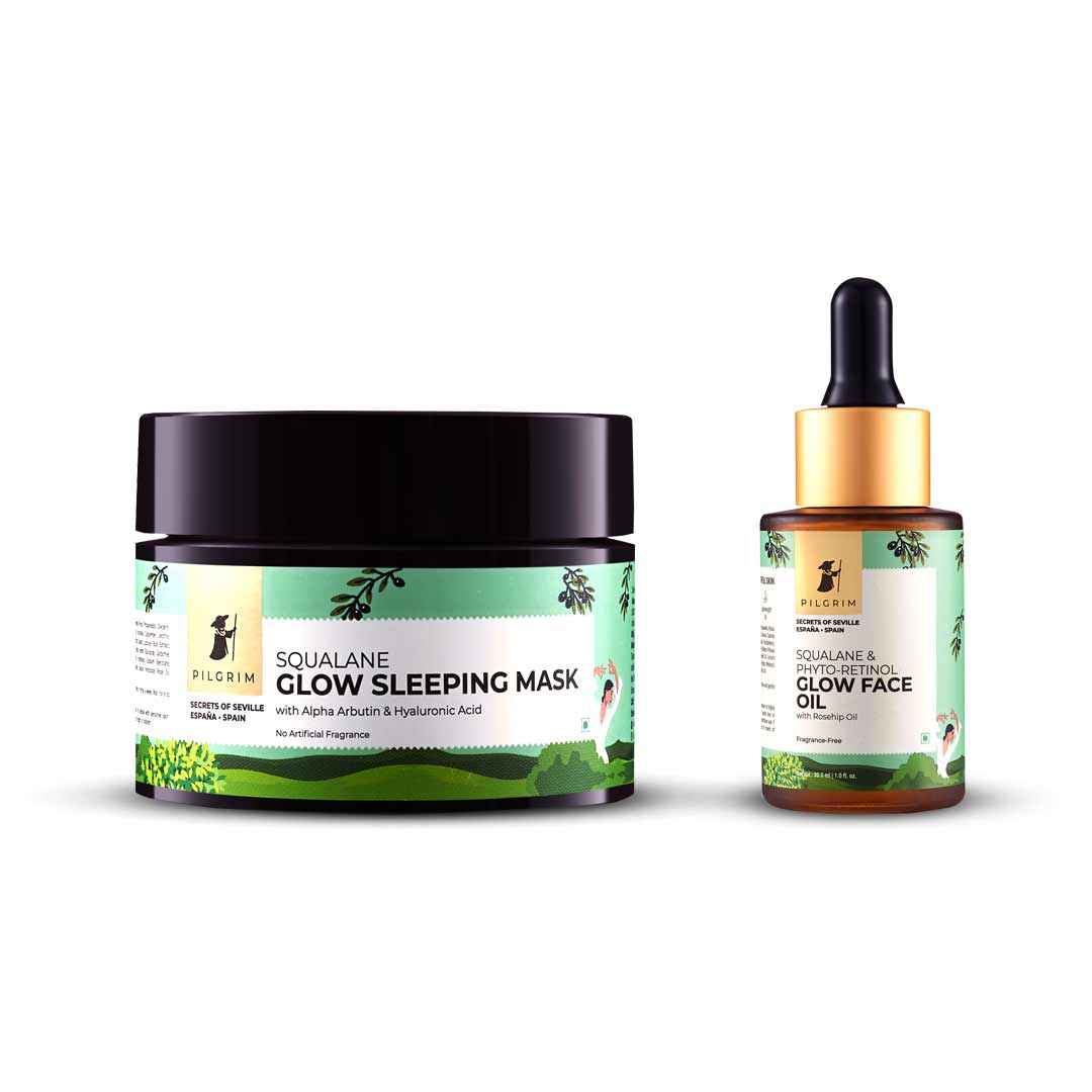 Buy Pilgrim Night Care Glow Combo-Squalane & Phyto-Retinol Glow Face Oil 30 Ml, Squalane Glow Sleeping Mask 50 Gm|Evens Complexion |Overnight Radiance Mask |Glowing Skin |Facial Kit For Women (Pack of 2) - Purplle