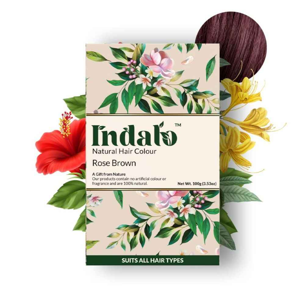 Buy Indalo Natural Hair Colour, Rose Brown, No Ammonia, No PPD, No Peroxide, for Conditioning scalp and Hair Growth, for Men and Women (100g) - Purplle