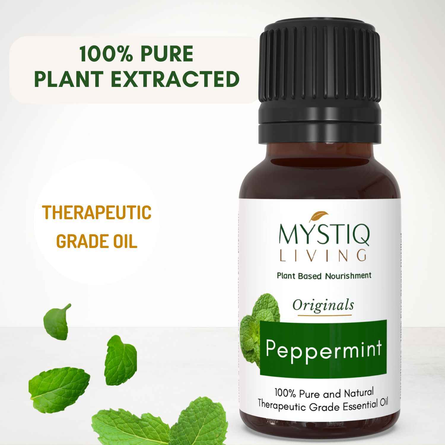 Buy Mystiq Living Peppermint Essential Oil (15 ml) Pepper Mint Essential oil, Peppermint Oil for Skin & Hair, 100% Pure, Natural & Undiluted Therapeutic Grade Oil For Hair Growth, Skin, Face - Purplle