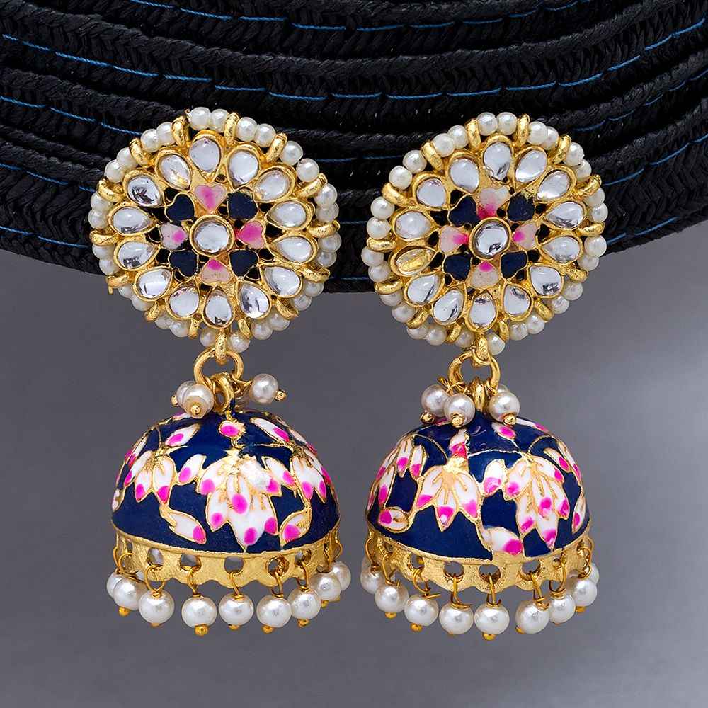 Buy Golden Peacock Navy Blue Contemporary Jhumkas Earrings - Purplle