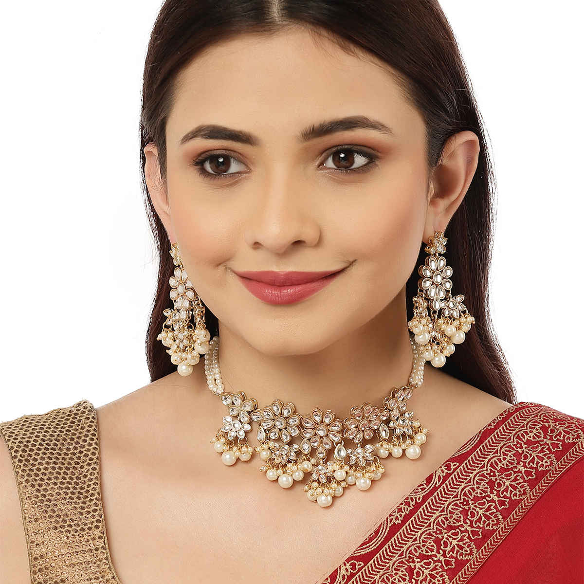 Buy Karatcart Gold Plated Pearl Beaded Kundan Choker Necklace Set - Purplle