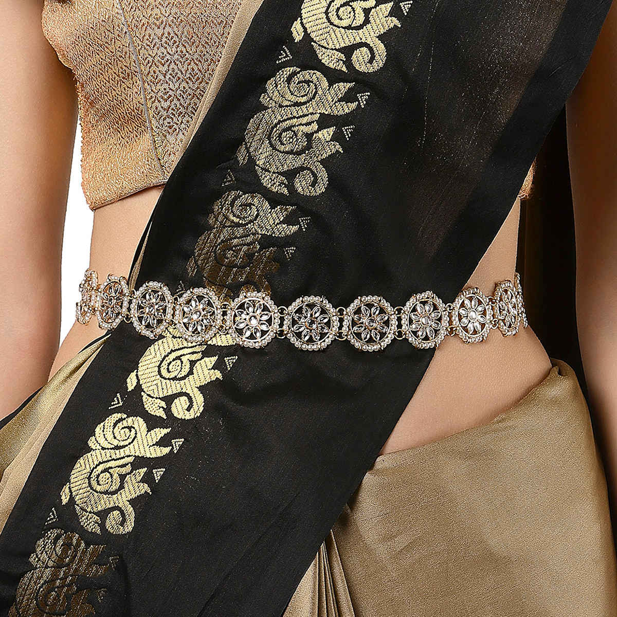 Buy Karatcart Gold Plated White Kundan-Studded Handcrafted Floral Kamarbandh - Purplle