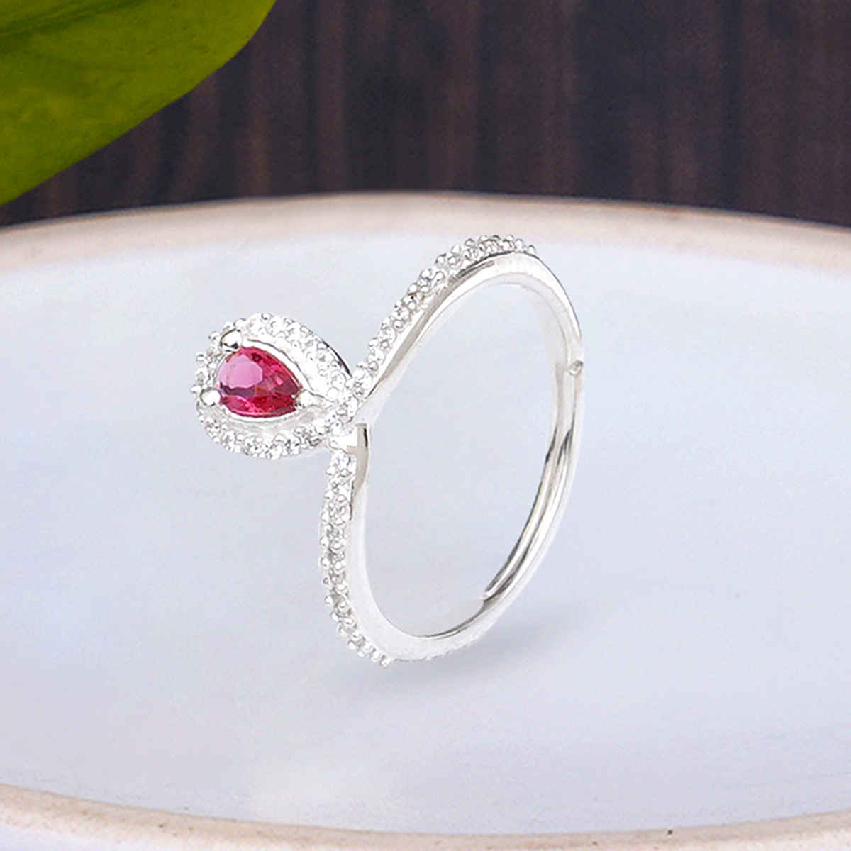 Buy KUNUZ by Karatcart 925 Sterling Silver Red CZ Studded Adjustable Ring for Women - Purplle