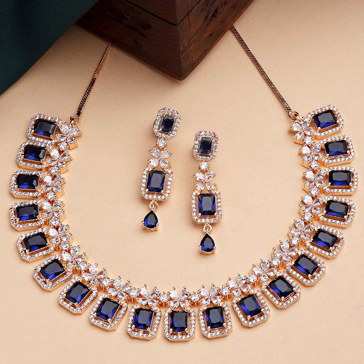 Buy Karatcart Rose Gold Plated Blue AD Necklace Set for Women - Purplle