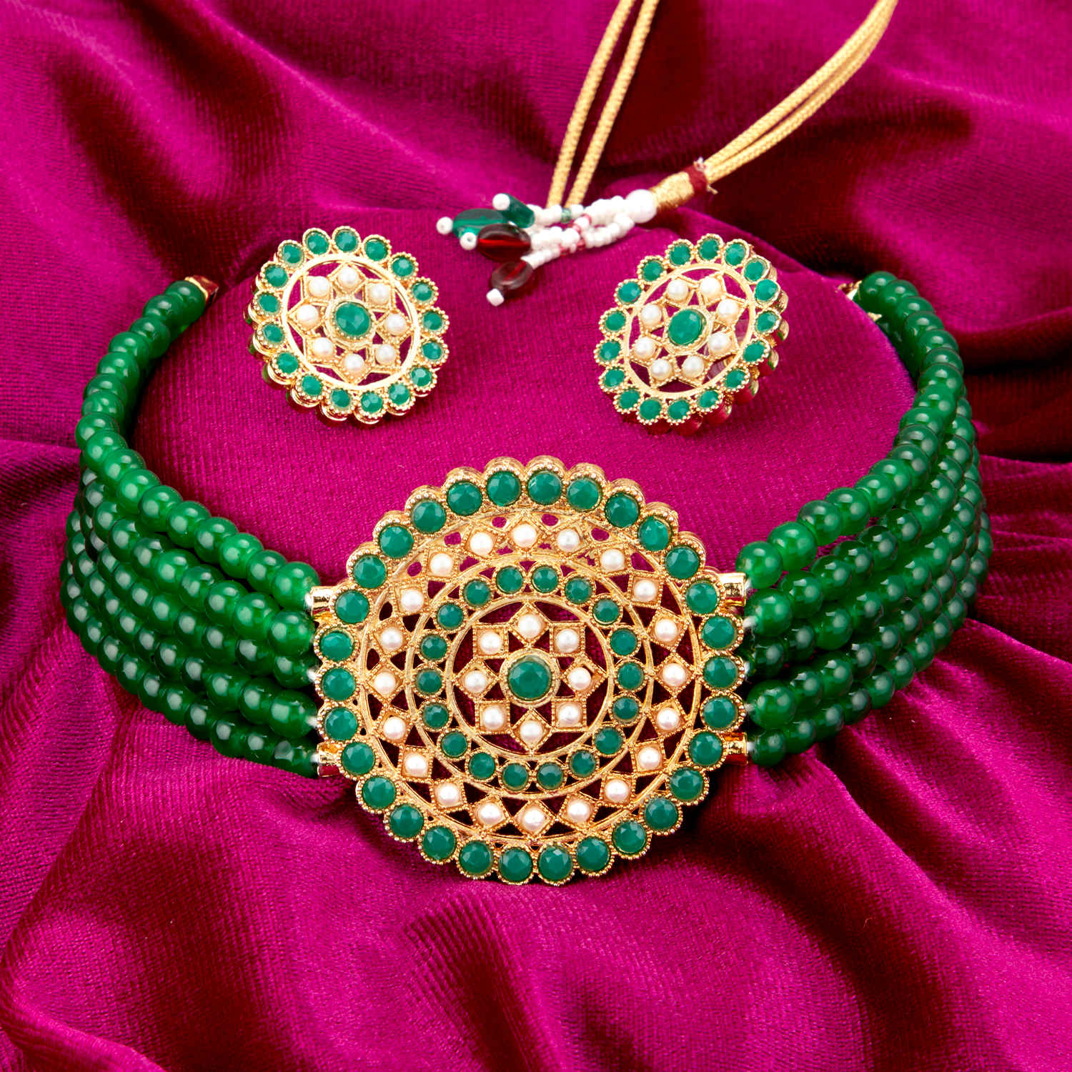 Buy Sukkhi Amazing Gold Plated Green & White Pearl Choker Necklace Set for Women - Purplle