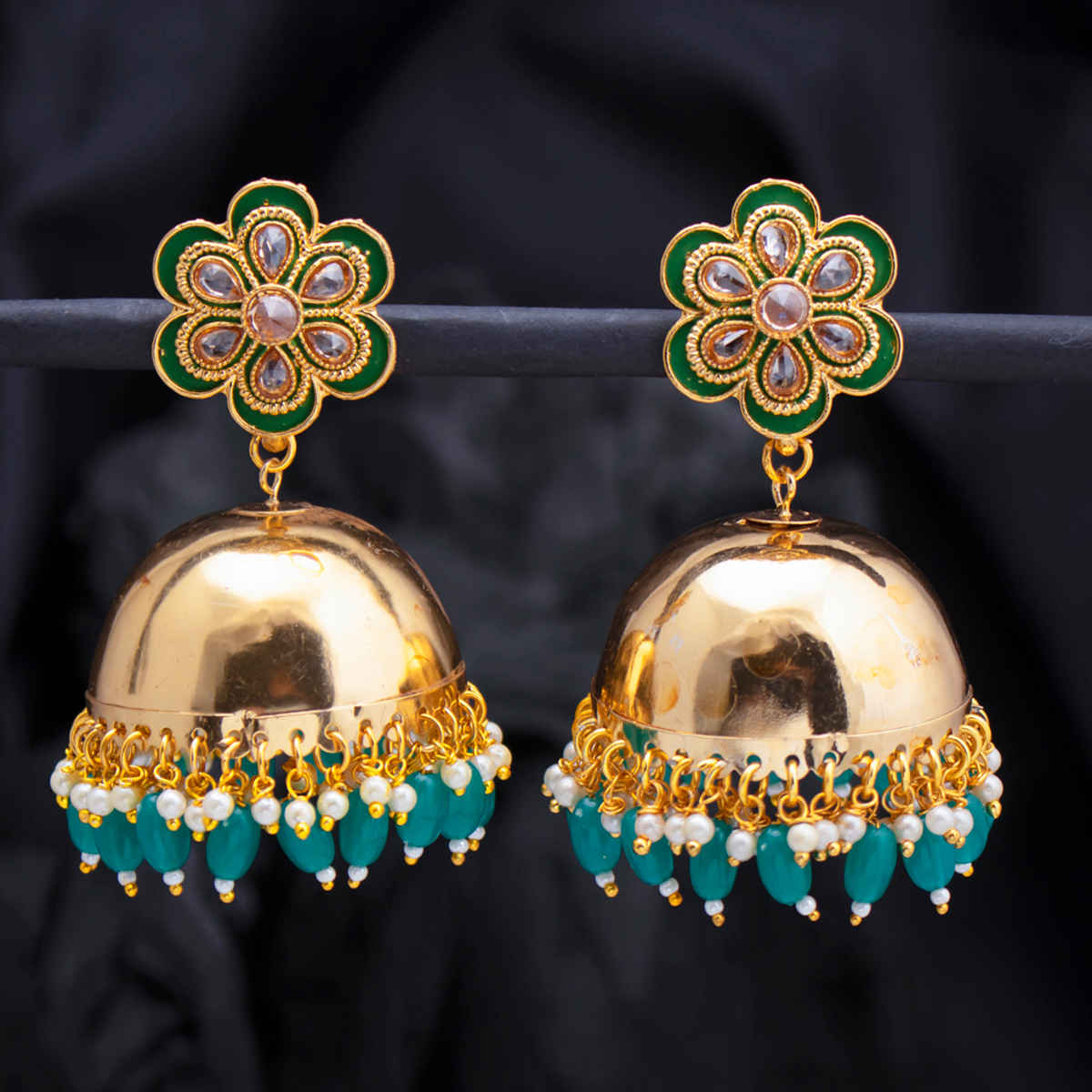 Buy Sukkhi Glossy Gold Plated Floral Meenakari Jhumki Earring for Women - Purplle