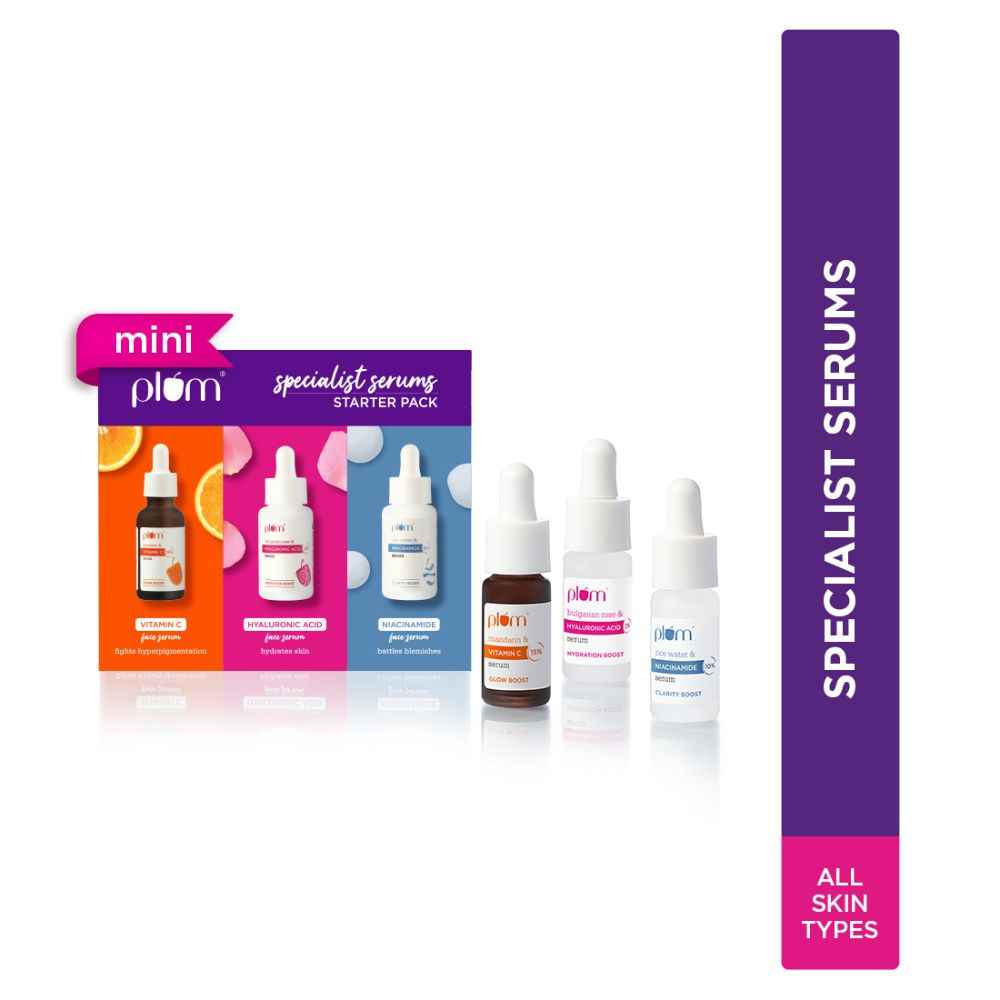 Buy Plum Specialist Serums - Starter Pack I Set of 3 Mini Serums| 3ml Each I Vitamin C, Hyaluronic & Niacinamide I For Glowing, Hydrated, Clear Skin | Beginner-Friendly I All Skin Types | Fragrance- Free | 100% Vegan - Purplle