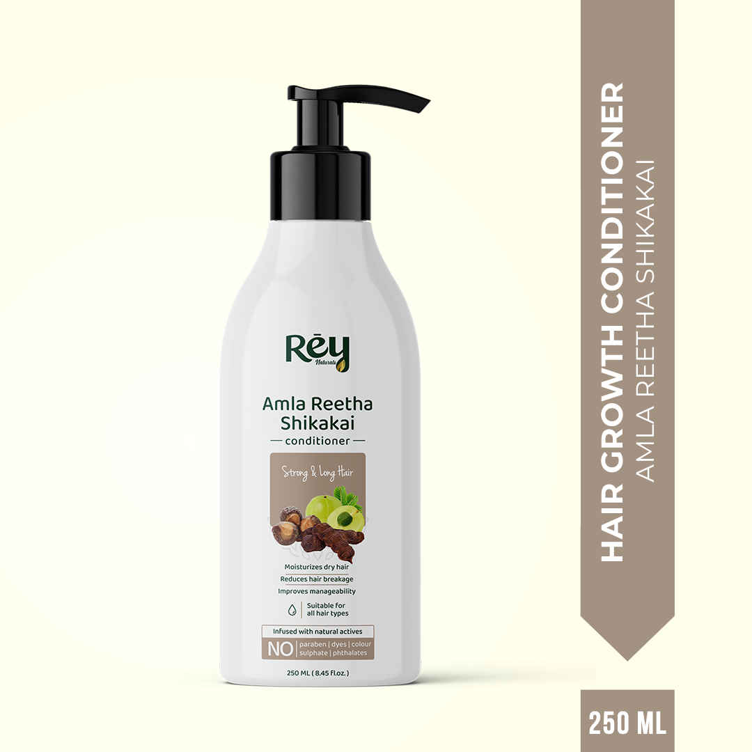 Buy Rey Naturals Amla Reetha Shikakai Hair Conditioner for Strong & Long Hair | Paraben & Sulphate Free | Fights Dry & Frizzy Hair | Deep Conditioner for Dry Hair| Suitable for Men & Women | 250 ML Visit the Rey Naturals Store - Purplle