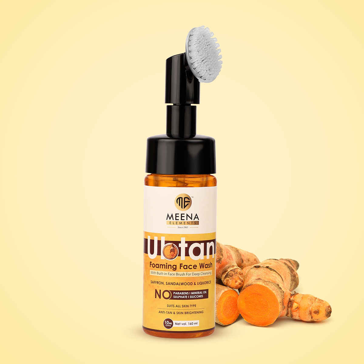 Buy MEENA ELEMENTS Anti-Tan & Skin Brightening Natural Ubtan Face Wash with Saffron, Sandalwood & Liquorice with Built-in Face Brush for Deep Cleansing & Purifying Skin - 160 ml - Purplle