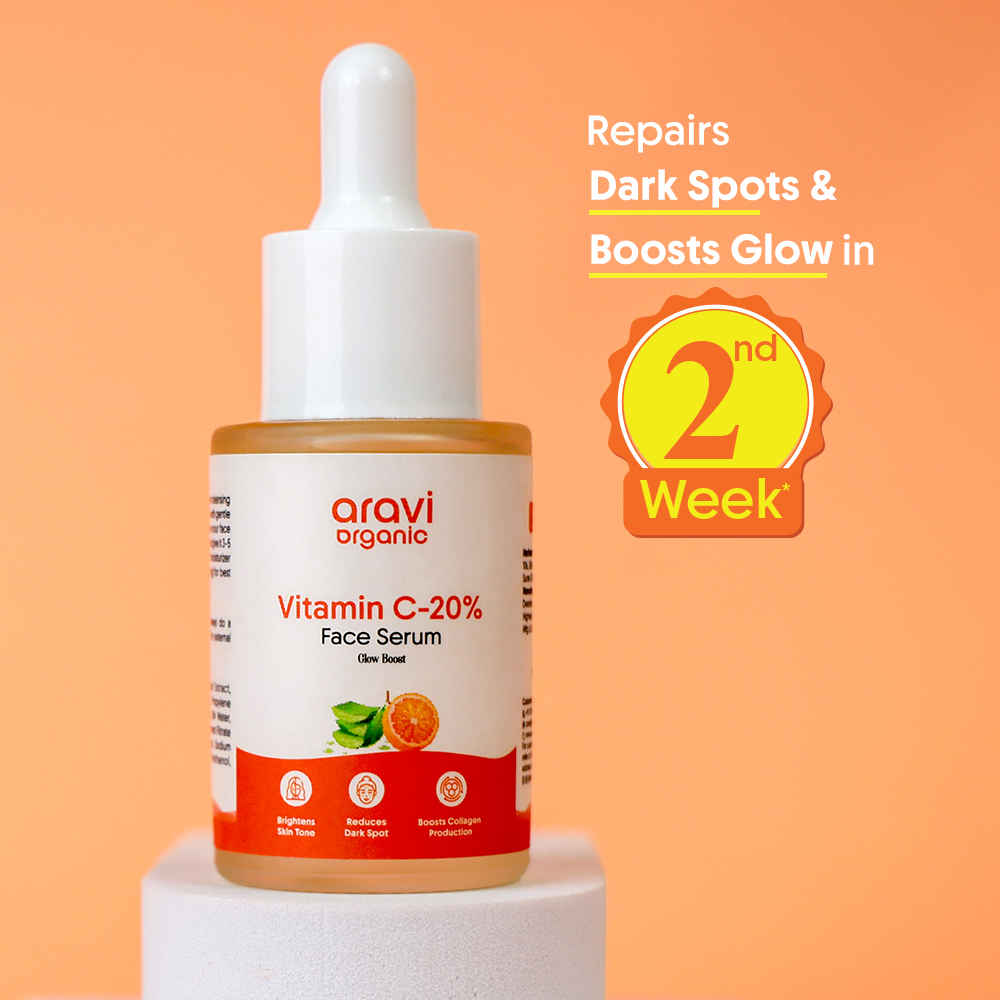 Buy Aravi Organic 20% Vitamin C Serum for Skin Brightening | Targets Dark Spots & Uneven Skin Tone | Radiance Boosting & Hydrating | For Glowing & Healthy Skin | Suitable for All Skin Types – 30 ml - Purplle