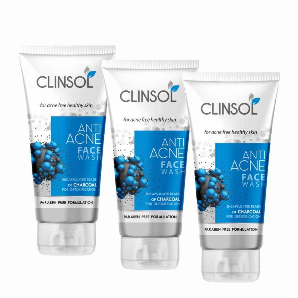 Buy Leeford Clinsol Anti Acne Charcoal Facewash for acne-free and healthy skin Pack Of 3 (70 Gm Each) - Purplle