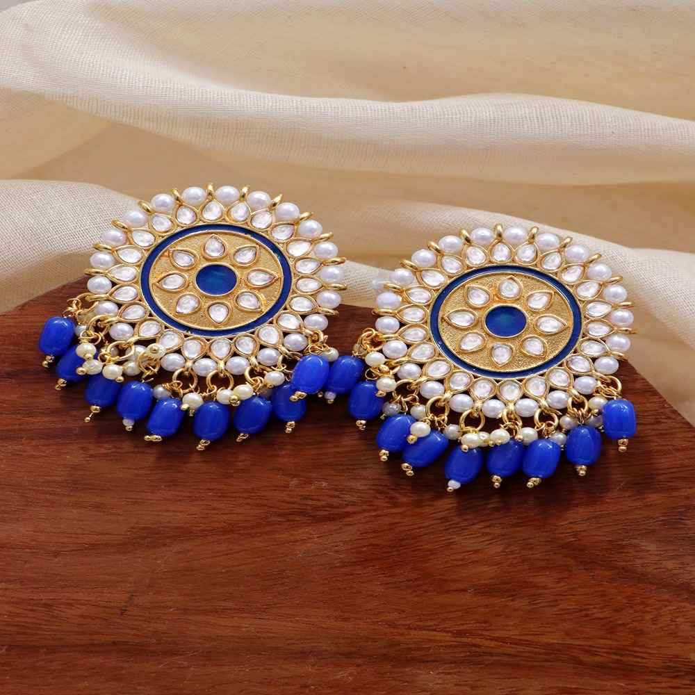Buy Crunchy Fashion Gold-Toned Kundan and Blue Beads Round Shape Earrings - RAE1737 - Purplle