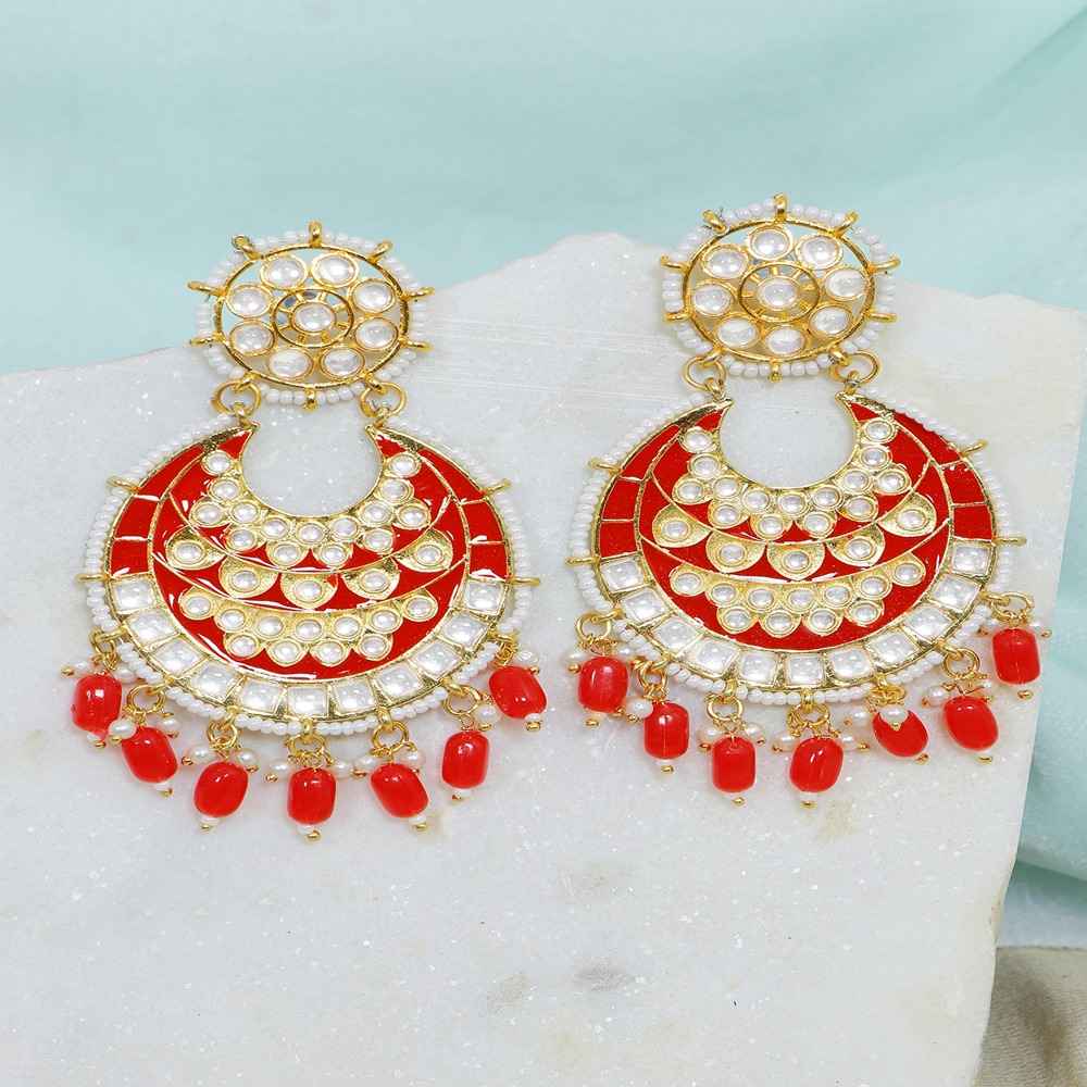 Crunchy Fashion Crunchy Fashion Gold-Plated Red Meenakari kundan