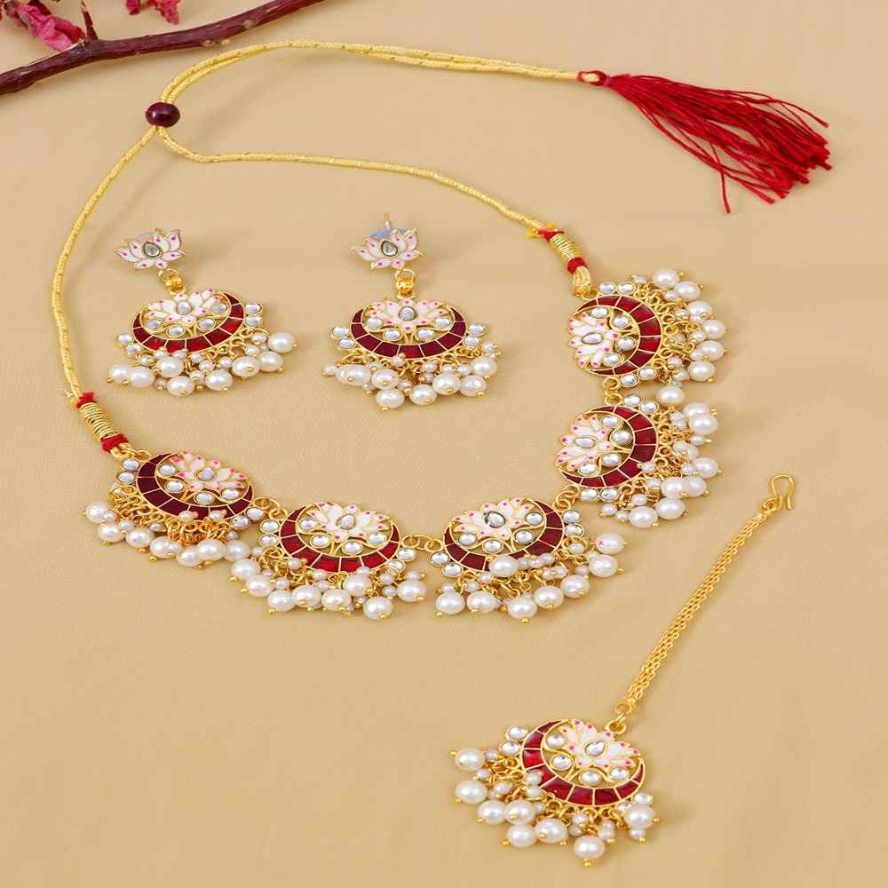 Buy Crunchy Fashion Traditional Ethnic Beautiful Moon Design Chandbali Necklace with Earring & Maang Tika RAS - RAS0361 - Purplle