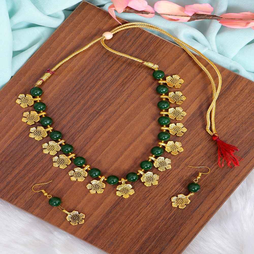 Buy Crunchy Fashion Gold-Plated Dark Green Beads Choker Necklace & Earring Set RAS - RAS0421 - Purplle