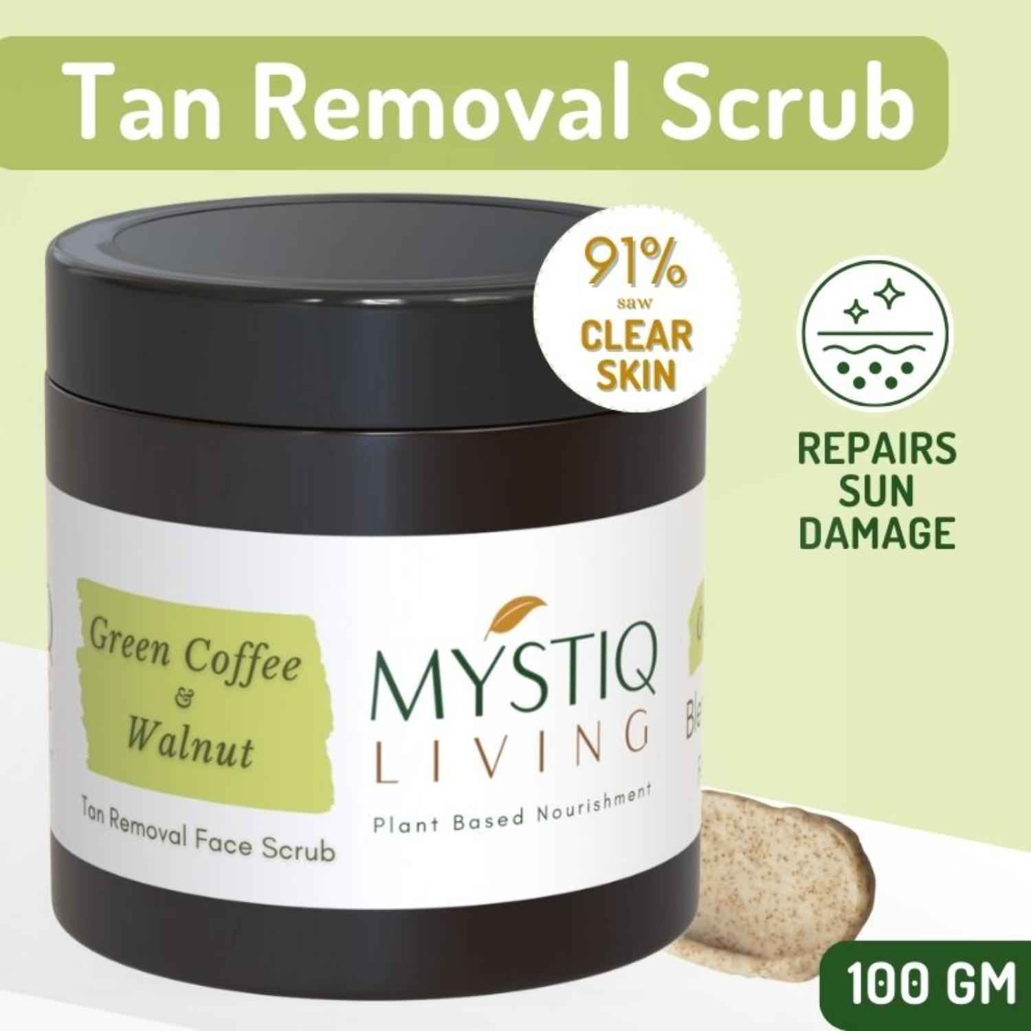 Buy Mystiq Living Specials - Green Coffee Blemish Clear - Face Scrub | De Tan, Dark Spot Removal , Anti Pigmentation, Skin Brightening & Glowing Skin | With Oatmeal & Turmeric | Ayurvedic Formulation - 100 GM - Purplle