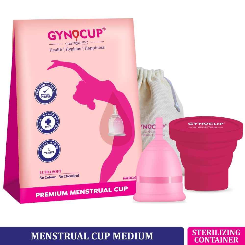 Buy GynoCup Premium Menstrual Cup for Women |Medium Size With Pouch |Pink Color | With Menstrual Cup Sterilizer Container |(Combo) Pack of 3 - Purplle