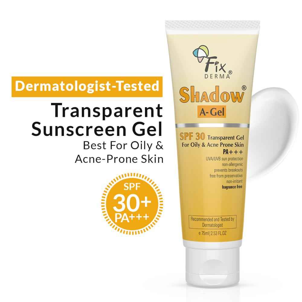 Buy Fixderma Shadow Sunscreen A-Gel SPF 30, Moisturizer For Acne Prone Skin,Sun Screen Protector SPF 30, Sunscreen For Body & Face, Broad Spectrum Sunscreen For Uva & Uvb Protection, Sunscreen For Women & Men,Transparent Gel - 75 ml - Purplle