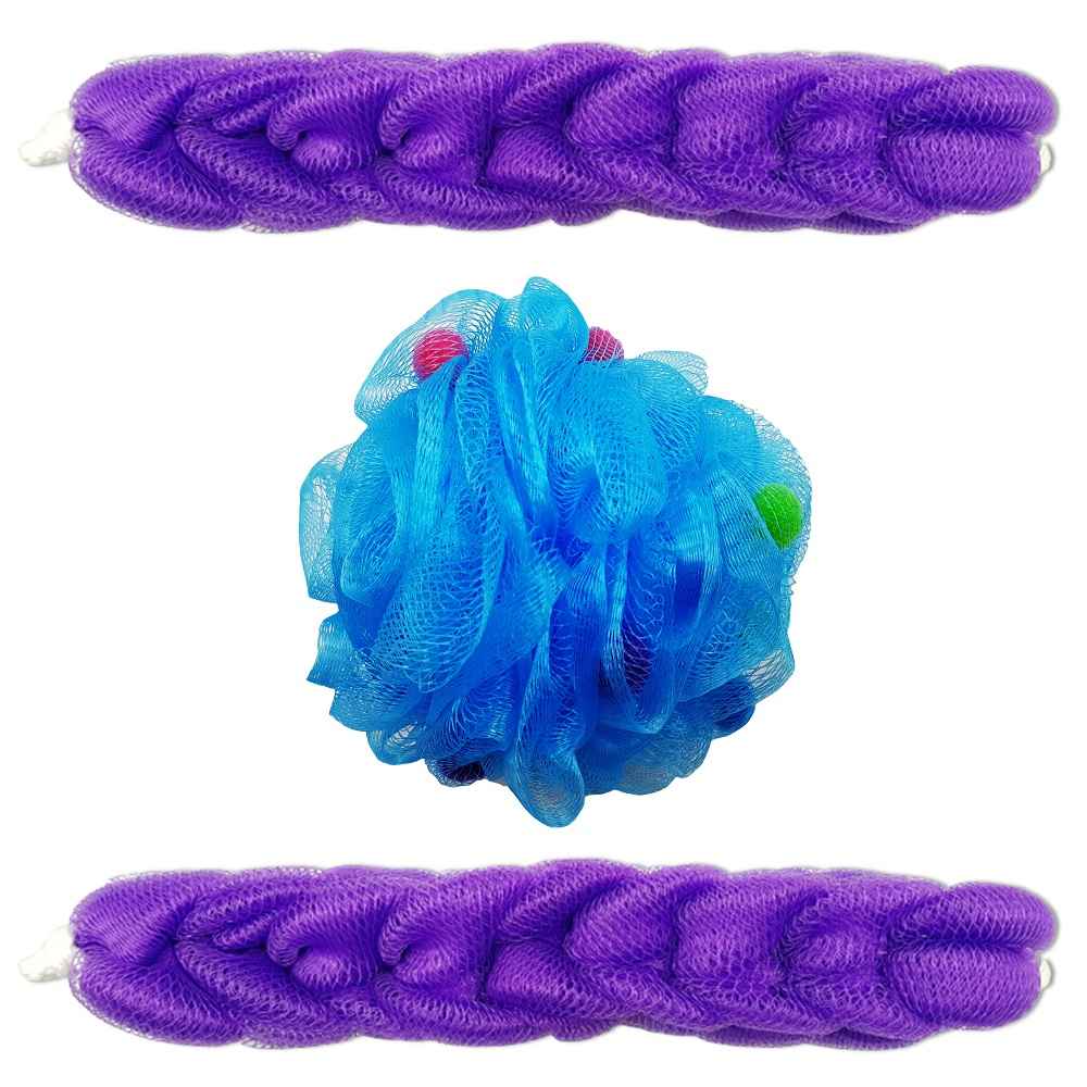 Buy Majestique Body Cleansing Loofah Set - Ball Round Loofah and Bath Belt, Soft Exfoliating Shower Home 3Pcs - Color May Vary - Purplle