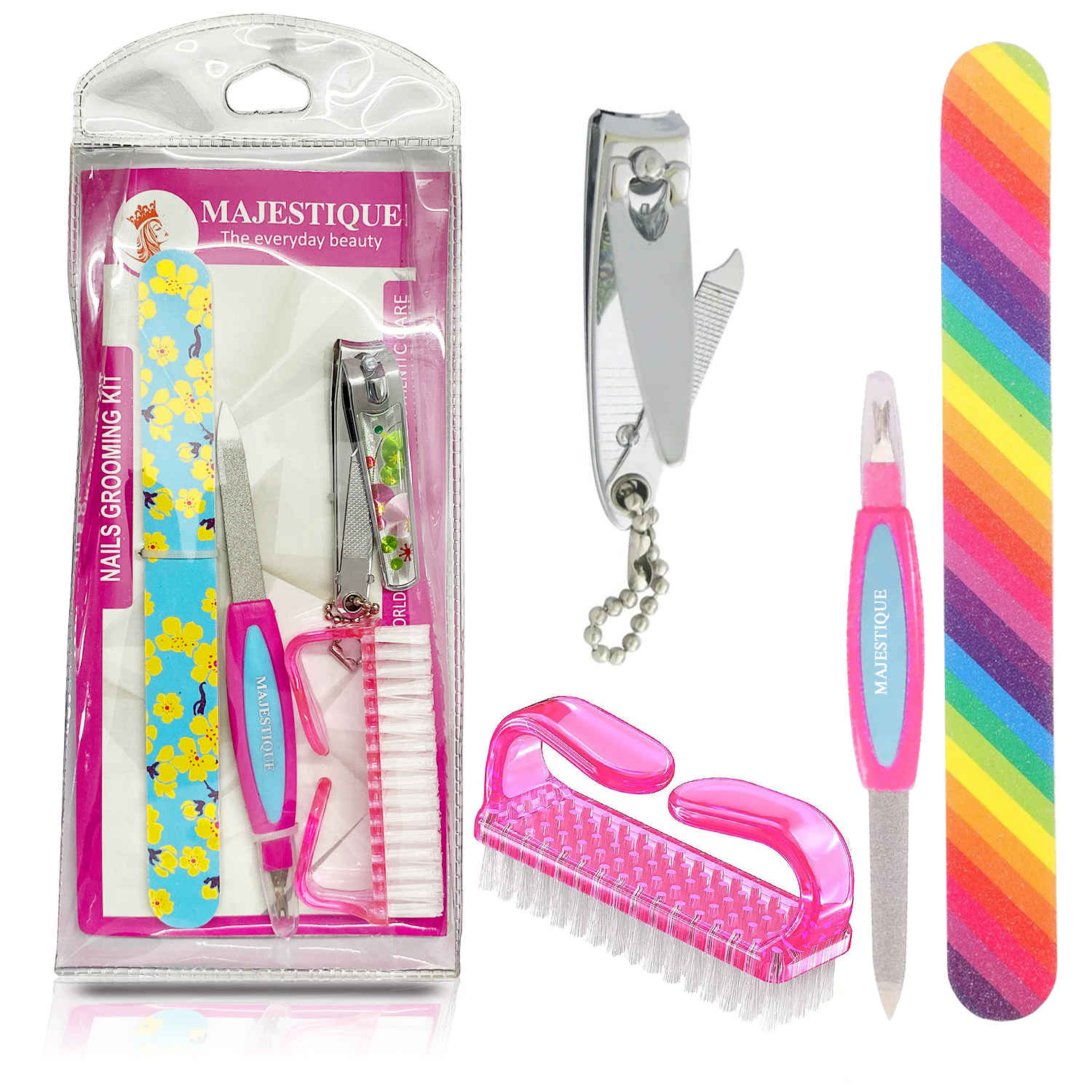 Buy Majestique 4Pcs Nail Care Set - Nail Filer, Nail Cutter and Brush for Manicure & Pedicure - Multicolor - Purplle