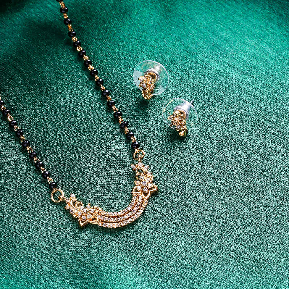 Buy Estele Women Gold Plated CZ Floret Wave Shaped Mangalsutra Necklace Set - Purplle