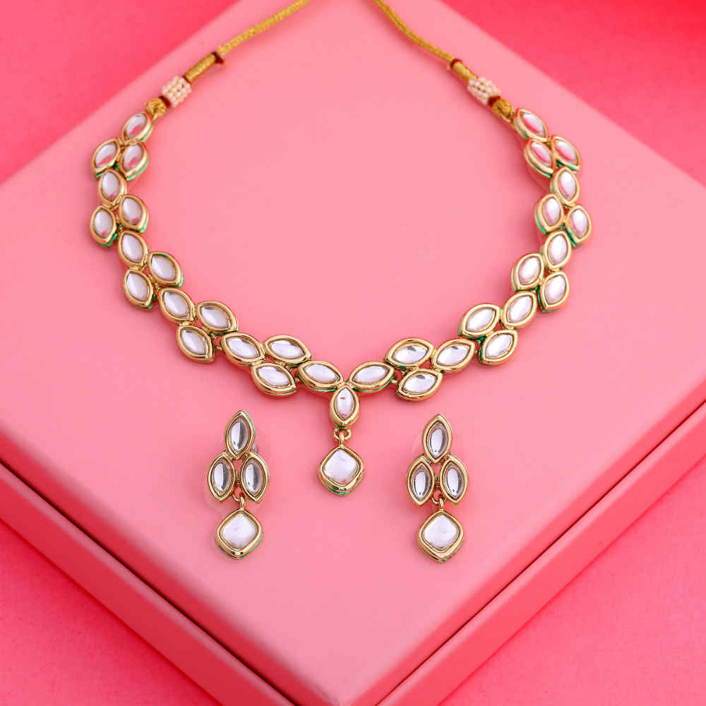 Buy Estele Gold Plated Traditional Kundan Sparkling Leaf Necklace Set for Women - Purplle