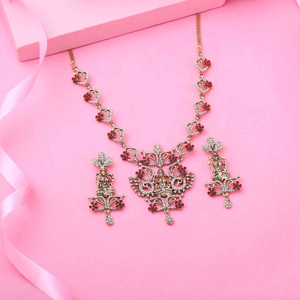 Buy Estele Gold Plated Antique Shimmering Laxmi Drop Jewellery Necklace Set for Women - Purplle