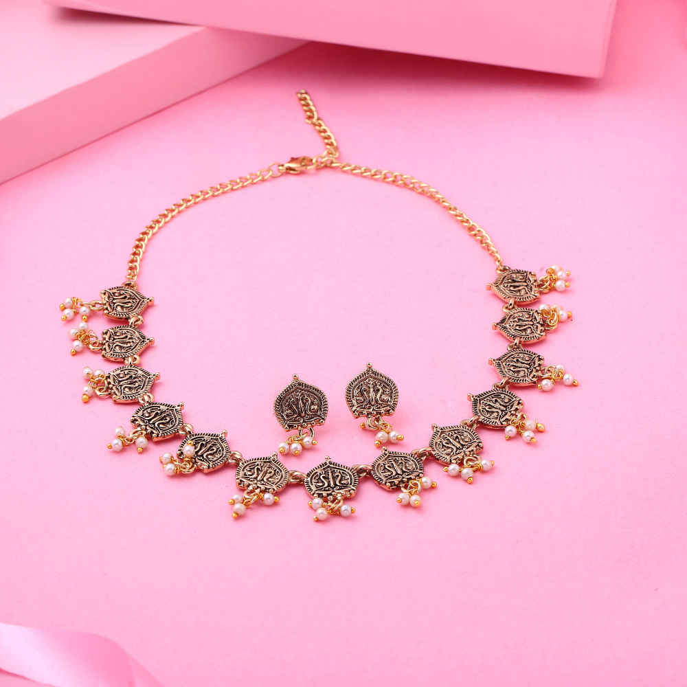 Buy Estele Gold Plated Antique Traditional Choker Necklace Set with Pearls for Women - Purplle