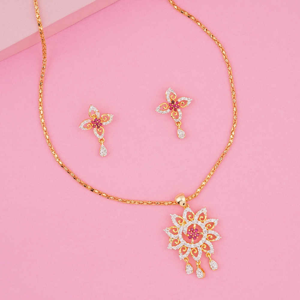 Buy Estele Gold Plated CZ Blossom Designer Pendant Set for Women - Purplle