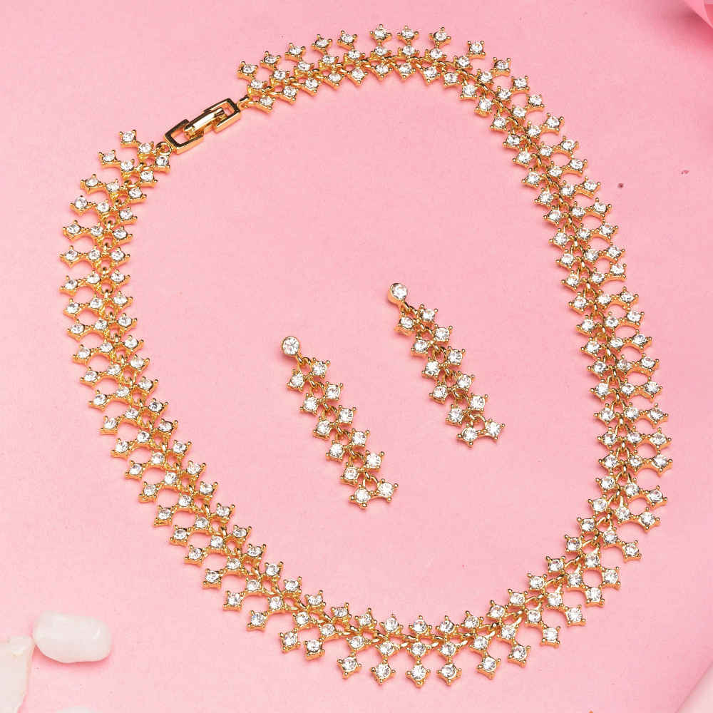 Buy Estele Gold Plated Flaming Necklace Set with Crystals for Women - Purplle