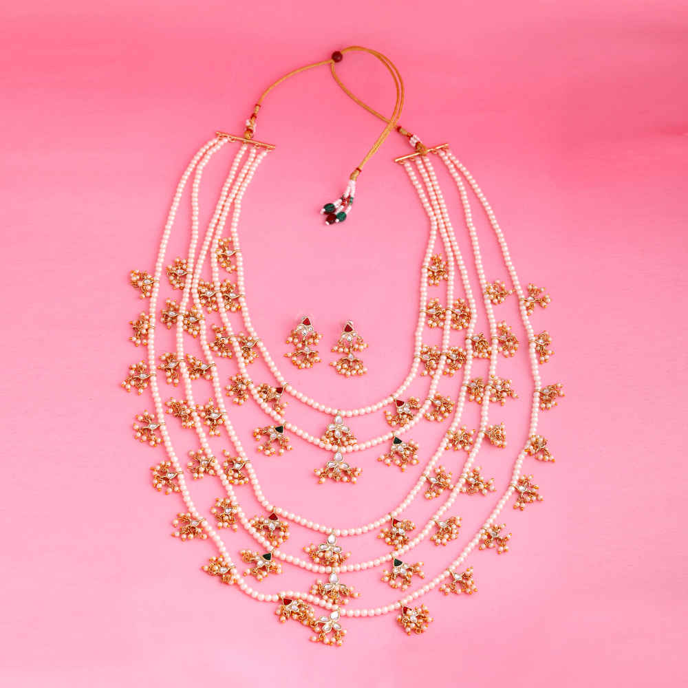 Buy Estele Gold Plated Gorgeous Multi String Necklace Set with Pearls for Women - Purplle